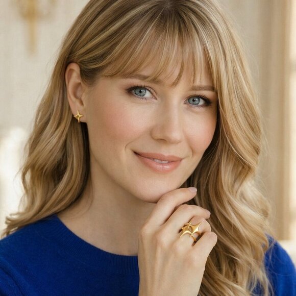 Celestial Starburst 18K Gold Plated Adjustable Ring | Sculptural | Futuristic - Picture 6 of 13